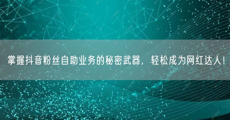 掌握抖音粉丝自助业务的秘密武器，轻松成为网红达人！