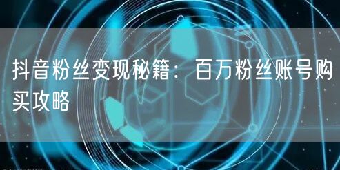 抖音粉丝变现秘籍：百万粉丝账号购买攻略