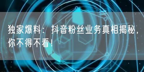 独家爆料：抖音粉丝业务真相揭秘，你不得不看！
