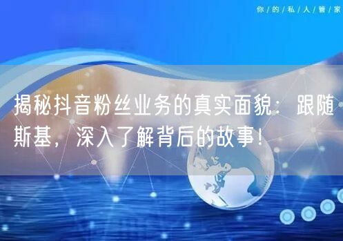 揭秘抖音粉丝业务的真实面貌：跟随斯基，深入了解背后的故事！