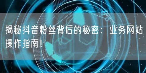揭秘抖音粉丝背后的秘密：业务网站操作指南！