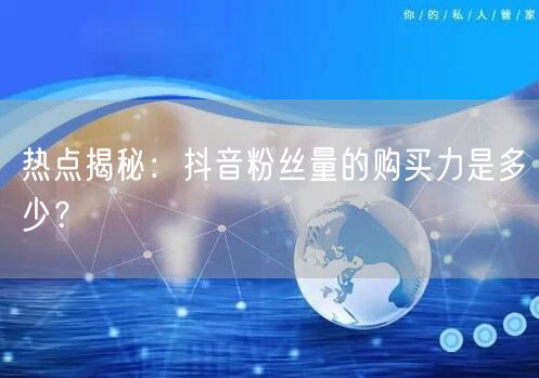 热点揭秘：抖音粉丝量的购买力是多少？