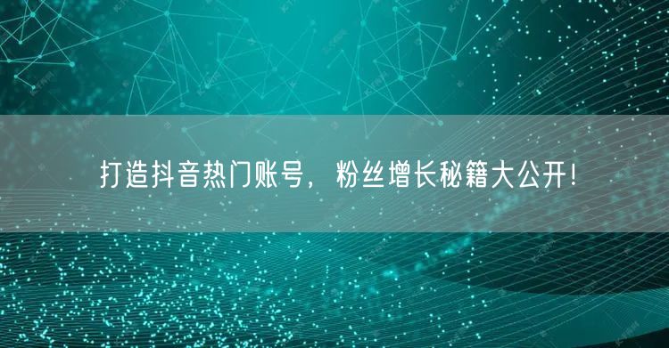 打造抖音热门账号，粉丝增长秘籍大公开！